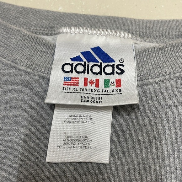 Adidas Sweatshirt Crewneck Pullover Grey Size XLarge Vintage Flag Tag - Picture 6 of 8